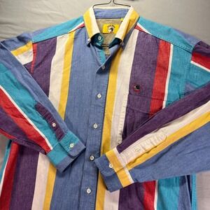 Vintage Duck Head Shirt Men Medium Button Down Multicolor Striped Spring USA 90s